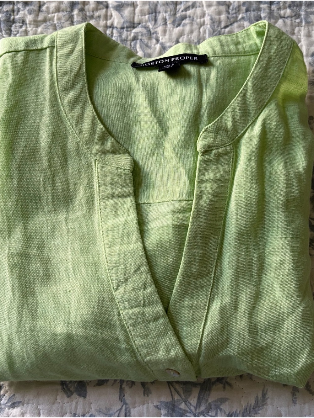 Boston Proper Women’s Small Lime Green Button/Tie Front Linen Top flared sleeves - Picture 12 of 12